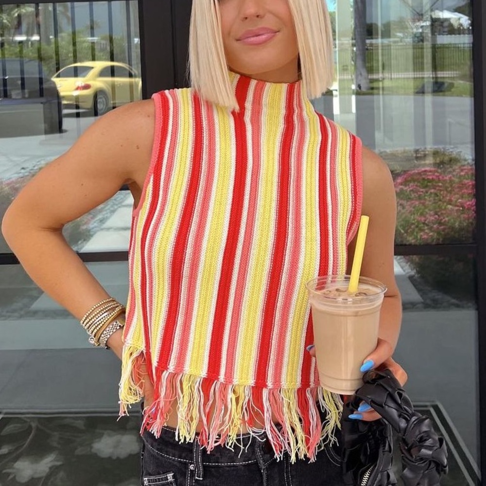 striped mock neck knit tank